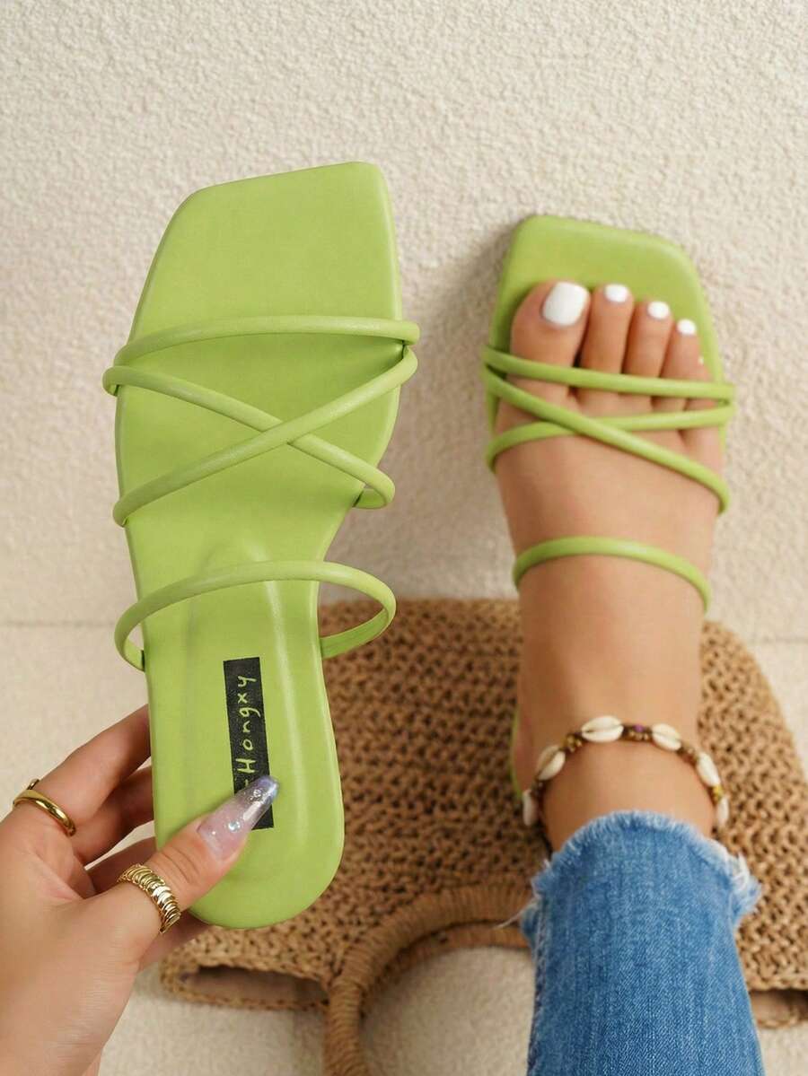 Mujer con tira cruzada Sandalias , de moda verde Sandalias planas - Verde - Ver 1