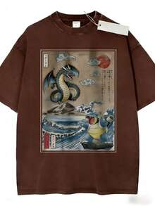 Charizard Vs Blastoise Shirt FOR YOUPokemon Shirt, Anime Shirt, Vintage T-ShirtMenswear Top Underwear Tshirt - 棕色 - 查看 3