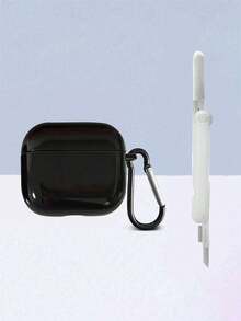 Black Protective Case Suitable Compatible With Apple Bluetooth Wireless Earphones, Anti-Scratch And Drop Protection Case + 1pc White Cleaning Brush - Black - View 13