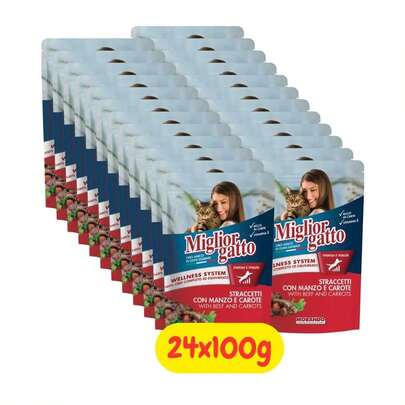 MORANDO Miglior Gatto Umido Straccetti con Manzo e Carote - 24x100g