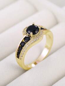 1 pieza Anillo de mujer encantador con circonita cuadrada, regalo de boda/Día de San Valentín - Amarillo Oro - Ver 7