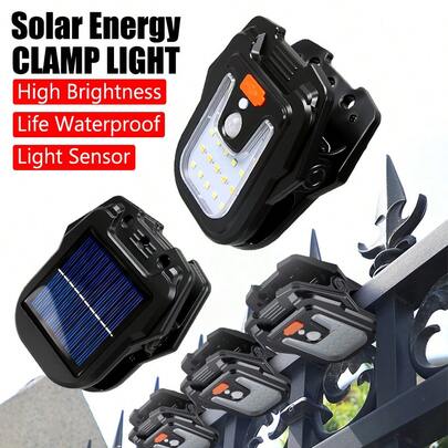 1pc Solar Motion Sensor Light | 4 Modes Clip Installation Dusk-To-Dawn Auto On Outdoor Corridor Garage Sensing Light