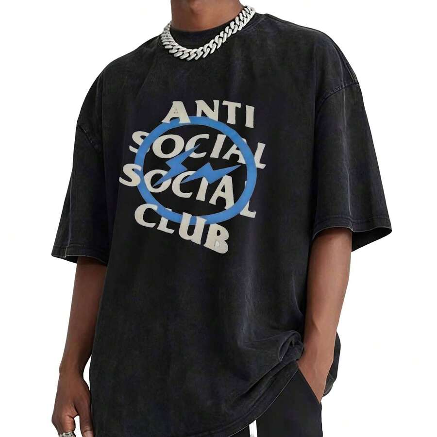 Anti Social Club Lightning Bolt 1pcs Men's 100% Cotton Tee Streetwear Double Sided Digital Printed 220g T Shirt Casual Style Graphic TopLeisure(1) - Phong cách 7 - Xem 1