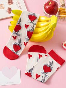 Noctvar OBM Sleepwear X LOONEY TUNES 1 đôi tất nữ cao đến bắp chân họa tiết thỏ và vẹt mào, thiết kế hình trái tim hoạt hình dễ thương, họa tiết thỏ thời trang, thoáng khí và thấm hút mồ hôi, tất cổ cao thể thao thường ngày, thích hợp làm quà tặng hoặc mặc hàng ngày cho học sinh/người lớn, unisex. - Nhiều màu - Xem 5