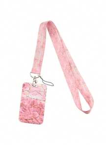 1pc Pink Marble Lanyard Card Holder, Hard Shell ID Badge Holder For Bus Card, ID Card, Work Card, Student Card, Exhibition Card, Event Card - Rectangle - View 7