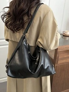 Bolso de mano vintage minimalista, bolso de hombro de gran capacidad, nuevo bolso de mano de moda personalizado para mujer, mochila - Negro - Ver 2