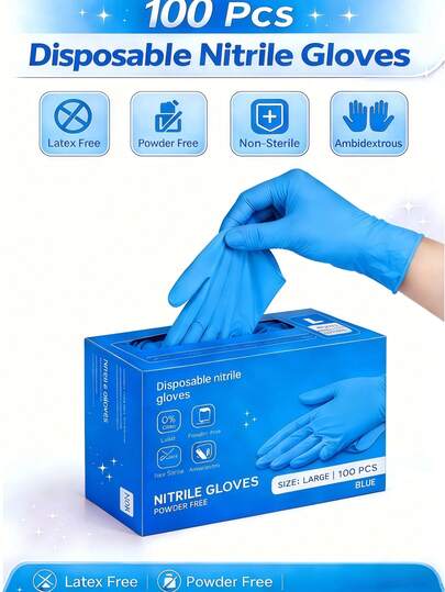 Powder-Free Blue Disposable Nitrile Gloves, Boxless, Durable Household Cleaning Gloves, Latex-Free, Waterproof, Anti-Static, Multi-Purpose Gloves, Linen Fingertips, Suitable For Hair Dyeing, Beauty, Painting, Arts And Crafts, Home Cleaning, Kitchen, Bathroom, Home Decor, Holiday Gifts, Party Favors. Size: S, M, L, XL