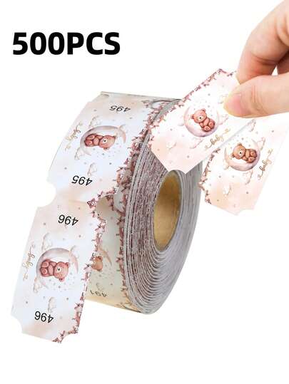 500pcs/Roll Brown Bear Design Raffle Tickets, Tickets For Baby Shower Party, Gender Reveal Party Supplies, Baby Shower Party Supplies, 1st Birthday Party Supplies, Boy&Girl Birthday Party Decoration, Newborn Party Games Activities Props, Babymoon Party Admission Tickets, Event Tickets, Lucky Draws, Celebration Tickets, Baby Shower Decorations, Gender Reveal Decorations, Table Decorations, Prizes