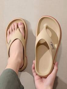 MAOLI 男女通用厚底人字拖，夏季新款字母印花时尚休闲拖鞋，适合海滩、度假、日常穿着，女士款 - 卡其色 - 查看 8