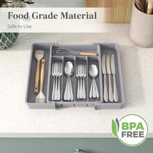 Silverware Drawer Organizer, Expandable Utensil Tray Kitchen, Flatware And Cutlery Holder, Adjustable Plastic Storage For Spoons Forks Knives, 8.5 - 14x 12, Gray - Medium (8.5-14''W X 12''D) + Gray - View 6