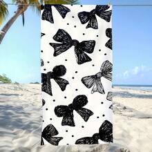 1-Piece Set, Microfiber, Pink Bow Pattern Beach Towel, Quick-Drying Microfiber, Strong Wrap-Around Design, Suitable For Beach And Pool Use. - A - View 4