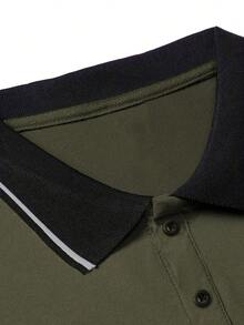 GRDR Men's Casual Solid Color Short Sleeve Polo Shirt, Summer - Hijau Tentara - View 5