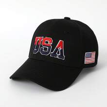 -Border Hat Large Embroidered Cotton American Baseball Cap Classic USA Embroidered Duckbill Cap - Đỏ - Xem 5
