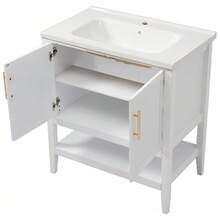 Single Sink Bathroom Vanity Unit With 80cm Vanity Unit And White Ceramic Sink - White - View 9