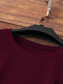 Camiseta de manga corta suelta con estampado de lazo, casual para primavera/verano - Burdeos - Ver 4