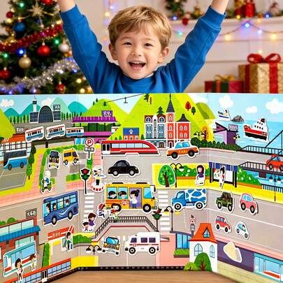 Set de 4 libros de pegatinas magnéticas temáticos (Ciudad/Arquitectura/Océano/Emergencia) para niños - Libros de actividades reutilizables, adecuados para niños de 3+ años, entrenamiento de concentración y juguetes de aprendizaje interactivo, ideales para regalos de cumpleaños, Día del Niño, Navidad, Año Nuevo, vacaciones, regreso a la escuela