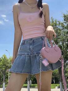 Sweet Girl Crossbody Bag, Playful Heart-Shaped Handbag, Mini Phone Pouch - Pink - View 6