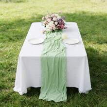 1件彈性桌旗 婚禮拱門裝飾 50*300cm 素色甜點桌布 家居裝飾 可重複使用 可水洗 適用於週年慶 情人節慶祝 - 鼠尾草綠 - 查看 5