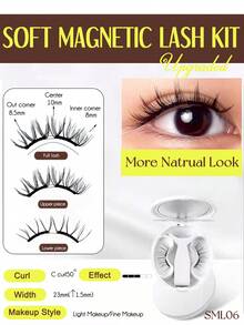 PALM LASHES 1 par de delineador magnético con pestañas magnéticas, pestañas magnéticas suaves mejoradas, pestañas postizas magnéticas portátiles con efecto natural, reutilizables, sin necesidad de pegamento, fáciles de poner y quitar (juego completo, cómodo) - Pestañas Naturales - Ver 3