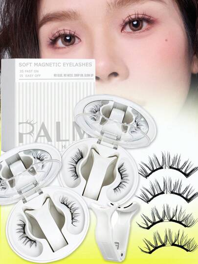 PALM LASHES 1 Pair Magnetic Eyeliner With Magnetic Lashes, Upgraded Soft Magnetic Lashes, Portable Magnetic False Lashes With Natural Effect, Reusable, No Glue Needed, Easy To Wear And Remove (Full Set, Comfortable)