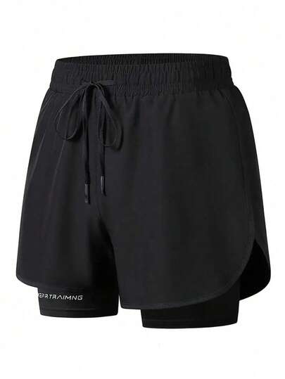 Men's Outdoor Sports Fitness Training Solid Color Versatile Double-Layer Summer Shorts