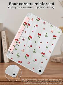 Kingsung 樱桃蝴蝶结图案 Y 型折叠双面喷砂亚克力透明水晶平板电脑保护套，兼容三星平板电脑/Mini6/7/9.7/10.2/10.5/10.9/12.9/Pro 11（第十代），保护套支持多角度调节，支架六种放置方式，内置笔槽，透明后盖，防摔保护，自动唤醒/睡眠 - 彩色 - 查看 11