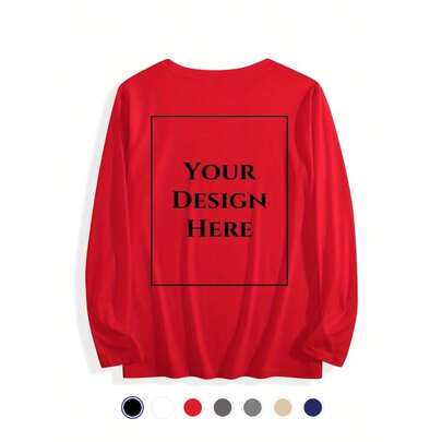 Custom Photo/Text Long Sleeve T-Shirt - Personalized Back Print With Your Design, 7 Colors Available, Unisex Adult Sizes, Soft Comfortable Crew Neck Tee For Men & Women, Casual & Workout Wear, Custom Gift Idea With Your Own Image Or Message - Durabl