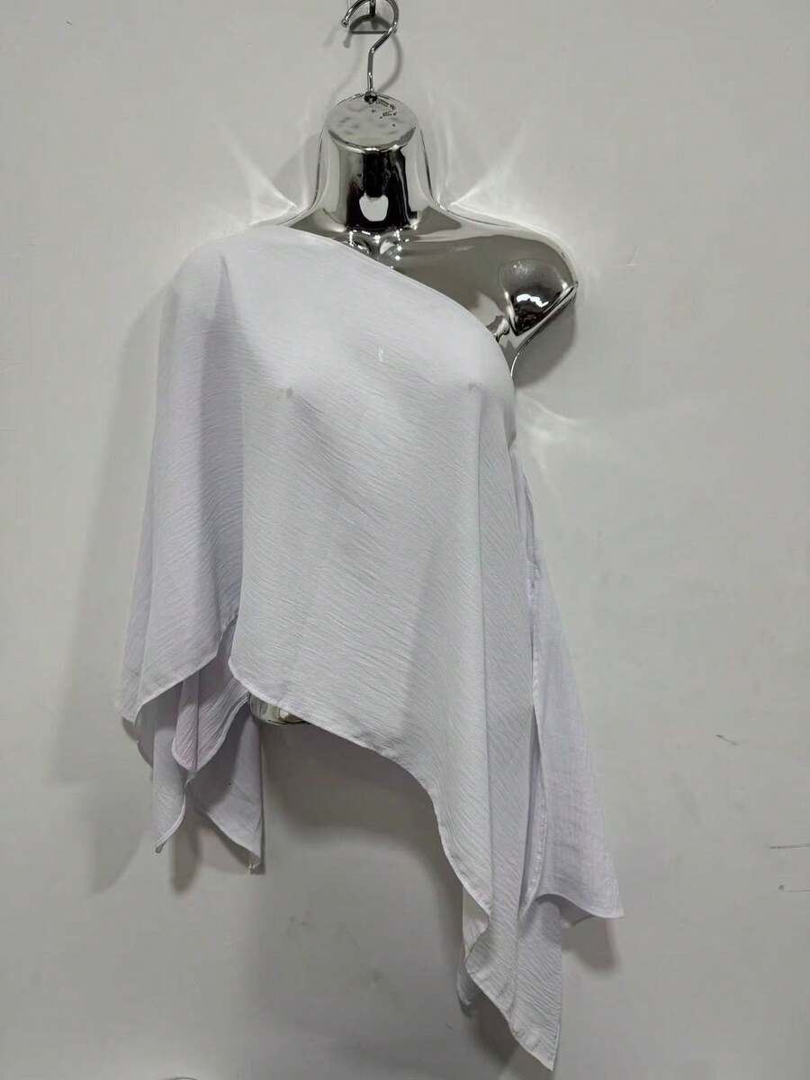 Women's Cropped Cape Blouse, Boho Chic Style, Multi-Way, Summer 2025 - 白1 - 查看 1
