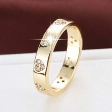 1枚简约心形立方氧化锆镶嵌时尚戒指，情人节情侣礼物 - 彩色 - 查看 22