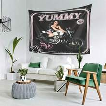 1pc Tara Yummy" Vintage Motorcycle Tapestry - Stylish Wall Hanging With Retro Pin-Up Art, Pink & Black Design, Perfect For Living Room, Bedroom, Office Decor | Cozy Polyester Fabric, Horizontal Orientation, No Power Neede - Multicolor - View 6