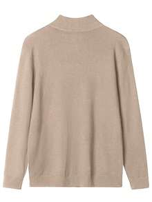 Men's Solid Color Long Sleeve Casual Versatile Zip-Up Stand Collar Sweater, For Fall Winter - Camel - View 4