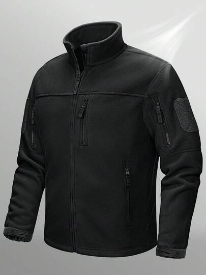 KEFITEVD Men's Fleece Jacket Tactical Casual Cargo Work Jacket Winter Full Zip Fleece Lined Warm Coat With Multi Pockets