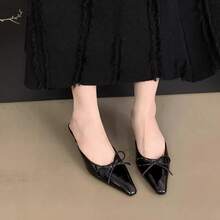Novedades primavera/verano: zapatos destalonados de tacón medio con adorno de lazo y puntera cerrada, zapatos de tacón alto para mujer, sandalias para mujer. - Negro - Ver 2