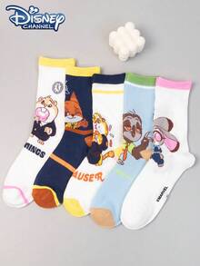 Disney 1/5比例迪士尼成人双包装袜子，成人中筒袜，韩国卡通，四季皆宜，成人尼克和朱迪卡通人物袜子 - 彩色 - 查看 1