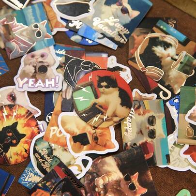 30张/包贴纸，“猫咪生活艺术系列”，趣味猫咪贴纸，剪贴簿用品，笔记本配件，可用于装饰相框、电脑、手机壳、水杯、旧杂志、铅笔盒、桌面装饰贴纸、个性化贴纸、学习用品、圣诞礼物、女士礼物、脑残粉、剪贴簿用品、可爱文具贴纸、剪贴簿用品