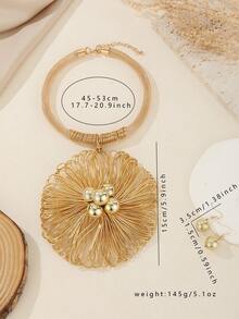 1 Set handgefertigter, mehrlagiger, übertriebener Halskette, bohemian-artiger Stil für Strandresort-Partys, Nahost-Abend-Eleganz, Vintage-Schmuckhalskette & Ohrringe für Frauen - Goldgelb - Übersicht 2