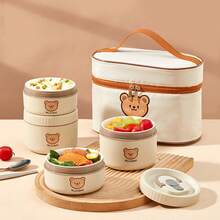 Kotak Bento Keramik untuk Dewasa, Wadah Makan Siang Anti Bocor yang Dapat Dipanaskan di Microwave, Set Wadah Makan Siang Terisolasi Portabel, Wadah Persiapan Makanan Bulat Lucu dengan Tutup, Kotak Bekal untuk Dewasa, Wadah Camilan untuk Pelajar Sekolah, Kotak Bento dengan Tas Makan Siang - MultiWarna - View 2
