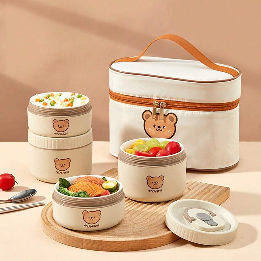Kotak Bento Keramik untuk Dewasa, Wadah Makan Siang Anti Bocor yang Dapat Dipanaskan di Microwave, Set Wadah Makan Siang Terisolasi Portabel, Wadah Persiapan Makanan Bulat Lucu dengan Tutup, Kotak Bekal untuk Dewasa, Wadah Camilan untuk Pelajar Sekolah, Kotak Bento dengan Tas Makan Siang