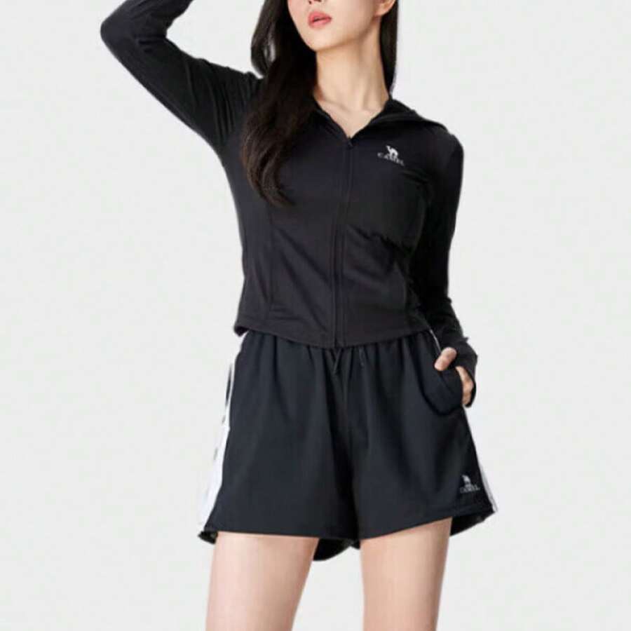 CAMEL CROWN 女士透气冰丝防晒服，夏季防紫外线，清凉轻盈防晒衣 - 幻影黑 - 查看 1