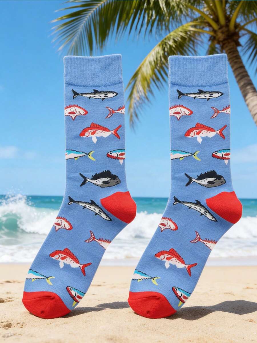 1双鲨鱼鱼图案轻薄休闲袜 - 彩色 - 查看 1