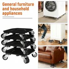 1 Set Up To 900KG Furniture Moving Tool Kit With 4 Swivel Wheel Movers & Pry Bar, Low Profile Dolly, Large Load Sturdy Steel Frame, Easy Moving For Home, Office, Hotel & Commercial Use - Black - View 5