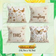 4 fundas de cojín con estampado floral de mariposa beige, fundas de cojín impresas por un solo lado, adecuadas para la decoración del hogar en la sala de estar y el dormitorio, para todo el año - No incluye los insertos de los cojines - Multicolor 09 - Ver 13
