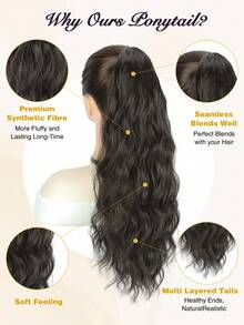 Ponytail Extension Claw Clip Ponytail Extension For Women 20 Inch Long Wavy Ponytail Extensions Synthetic Ponytail Hairpiece Natural Soft Daily Use - Multicolor - View 3
