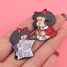 5pcs/Set Cute Curly-Haired Girls Enamel Pins Cartoon Figure Brooch Lapel Pin Badge On Backpack Clothing Accessories Fashion Jewelry Gifts - Black - View 7