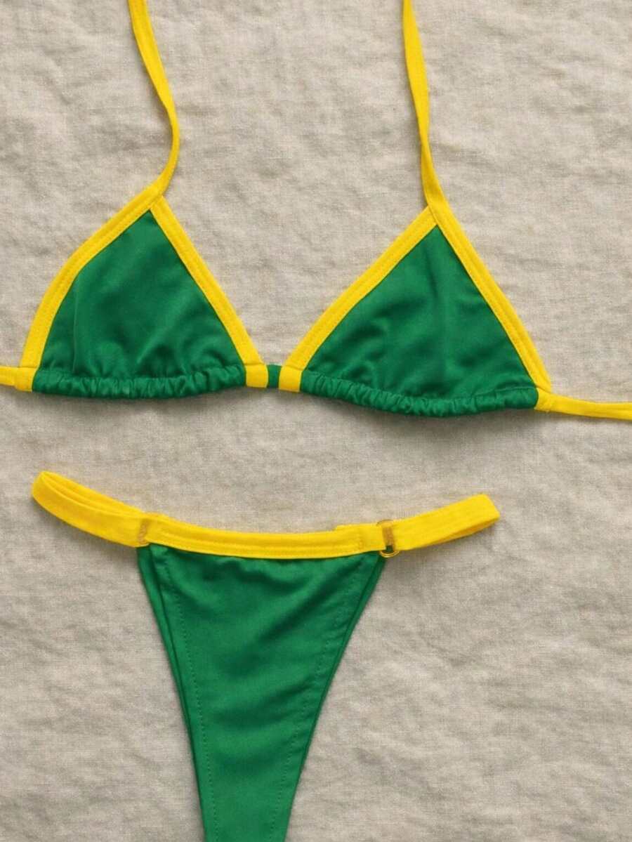 Women's Two-Tone Bikini – Modern And Stylish - Green and Yellow - View 1
