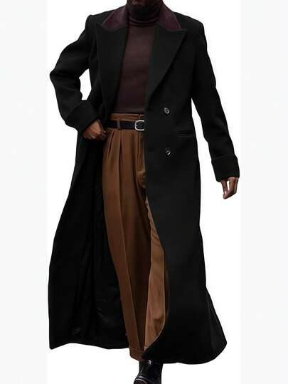 2026 Nuevos productos otoño invierno, abrigo de hombre estilo occidental, lana larga gruesa, cuello vuelto, doble botonadura, aura elegante