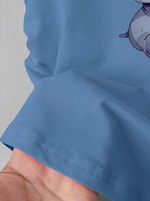 2026 Summer TopsResyla Women's Casual Door T-Shirt, Summer New Design, Blue Tones, Cute Elephant & Heart Print, Versatile For Dates, Back To School, Teacher's DayLoose And Comfortablesummer Shirts - Black 2 - 查看 10