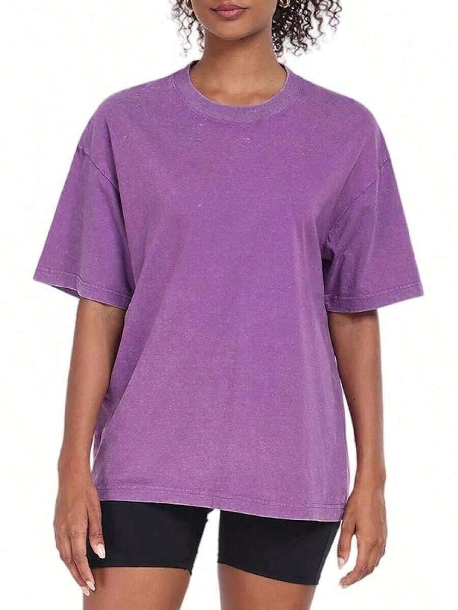 2026 Summer TopsWomens Washed Vintage Oversized T-Shirt Casual Baggy Streetwear Boyfriend Tee Work Short Sleeve Cotton TopsLoose And Comfortablesummer Shirts - 紫色 - 查看 1