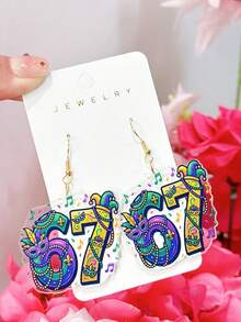 一对亚克力嘉年华鸭耳环，带珠子，卡通元素，趣味可爱，适合派对、节日等场合，是送给女性的礼物。 - 彩色 - 查看 2