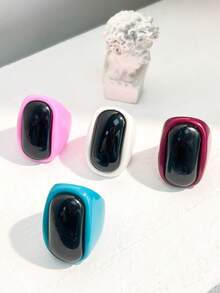 4pcs Minimalist Glossy Resin Rings, Contrasting Black & Purple Square Exaggerated Rings, Women's Daily Fashion Accessories - Multicolor B - View 4